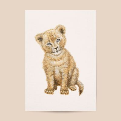 Poster lion cub - A4 or A3 size - kids room / baby nursery