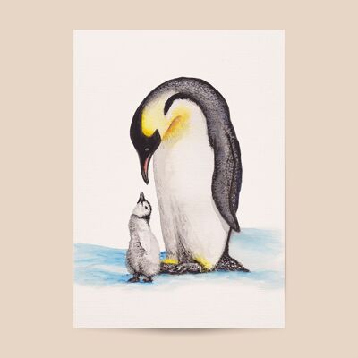 Poster penguin - A4 or A3 size - kids room / baby nursery