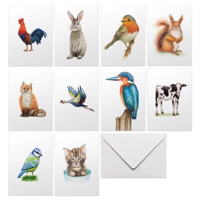 10 tarjetas de felicitación de animales holandeses con sobre