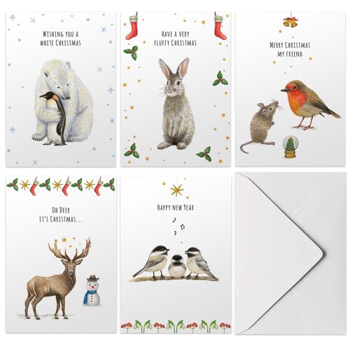 10 folded Christmas cards with English text including envelope
