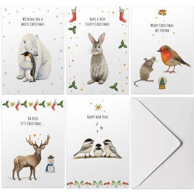 10 folded Christmas cards with English text including envelope