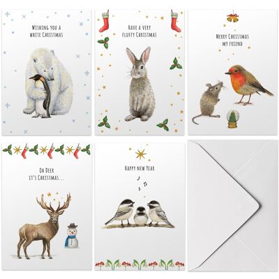 10 cartoline di Natale piegate con testo in inglese, busta inclusa