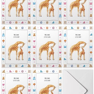10 tarjetas de felicitación bebé jirafa con sobre