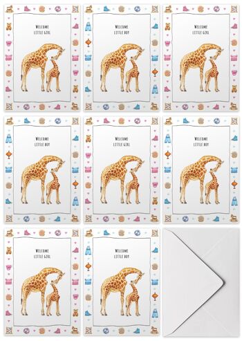 10 cartes de voeux bébé girafe avec enveloppe 1