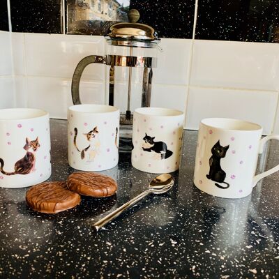 Set of Four Cute Cat Mugs