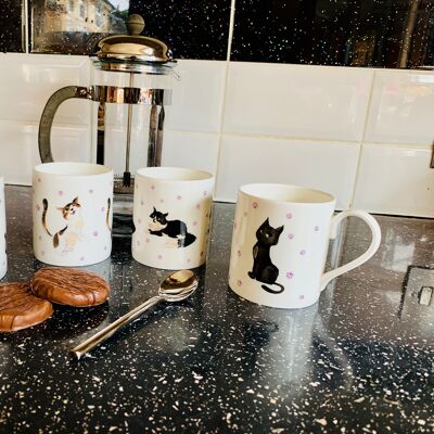 Set of Four Cute Cat Mugs