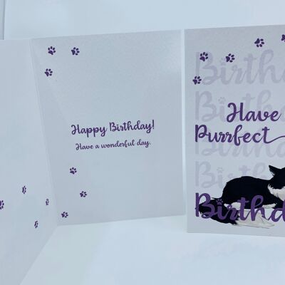 Tarjeta de cumpleaños linda del gato esponjoso de LEO ¡TENGA UN CUMPLEAÑOS PURRFECT!