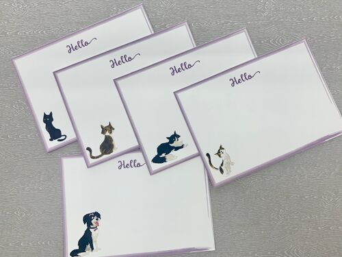Lilac Lined Border Hello Cards, 10 Animal A6 Postcards with Envelopes