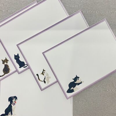 Cartes de correspondance avec bordure rayée lilas, 10 cartes postales A6 animales avec enveloppes