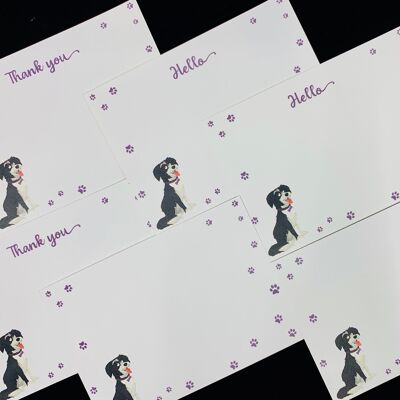 Cute Dog A6  6 Notecards Set with Envelopes and Belly Band.  Perfect to keep in touch.  Hello Thank You and plain for your own message!
