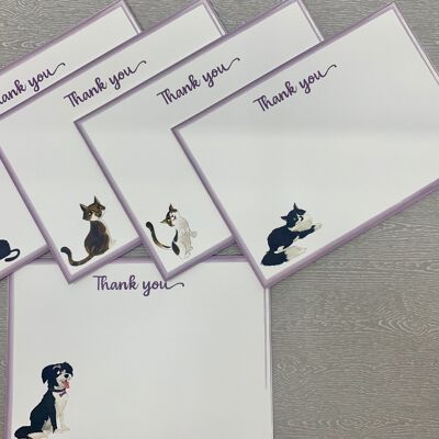 Cartes de remerciement avec bordure lilas, 10 cartes postales A6 animales avec enveloppes