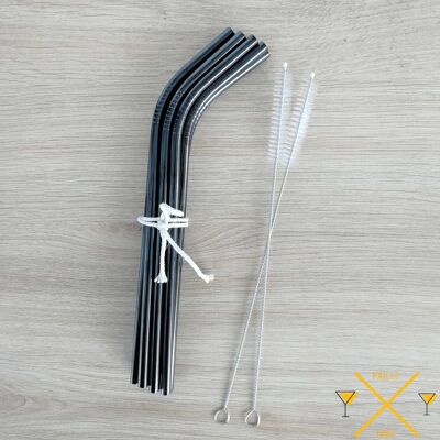 Curved STAINLESS STEEL straws - Black