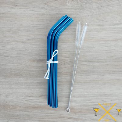 Curved STAINLESS STEEL Straws - Blue