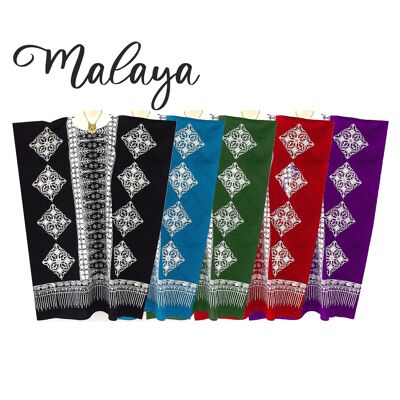 MALAYA Abito lungo in caftano di cotone 100% batik - blu