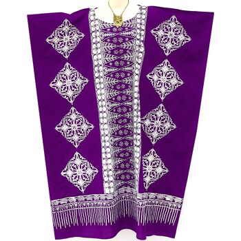 MALAYA Robe Caftan Longue Batik 100% Coton - violet 2