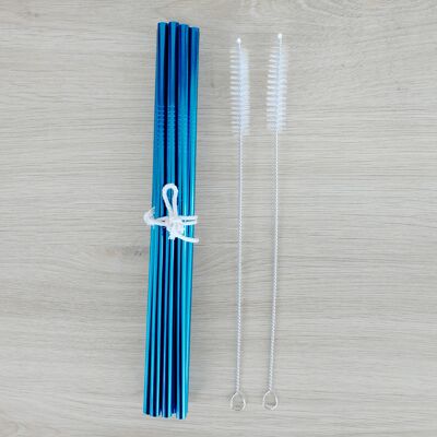 Straight STAINLESS STEEL straws - Blue