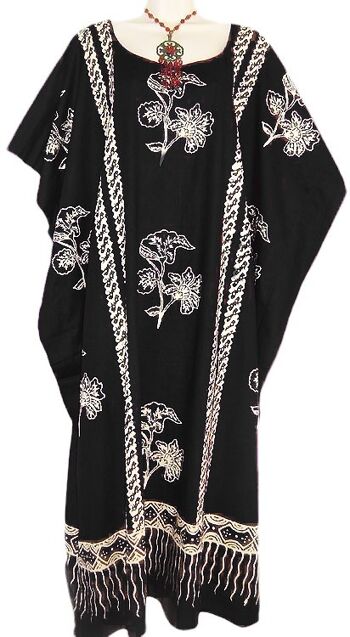 Robe caftan JAVA 100% coton fait à la main dans de nombreuses couleurs - noir