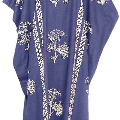 Vestido kaftan hecho a mano 100% algodón de JAVA en muchos colores - azul