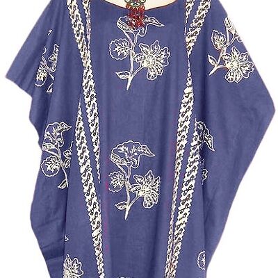 Vestido kaftan hecho a mano 100% algodón de JAVA en muchos colores - azul