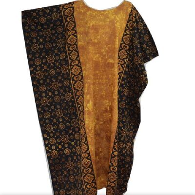 FIJI 100% Baumwolle Traditionelles Batik Langes Kaftan Kleid - gold