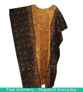 Robe longue caftan traditionnelle en batik FIJI 100 % coton - or
