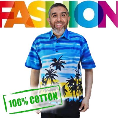 ANDAMAN Camisa hawaiana hecha a mano 100% algodón Batik Beach Top para hombre de manga corta