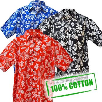 T-shirt de vacances HAWAII Designer fait à la main en coton Batik Top Shirt à manches courtes pour hommes - ROUGE 2