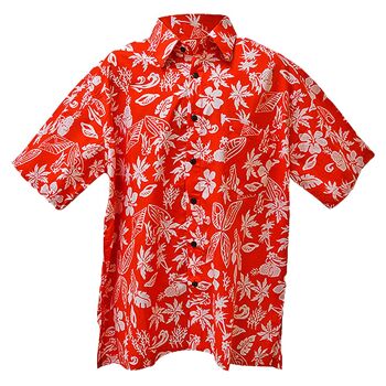 T-shirt de vacances HAWAII Designer fait à la main en coton Batik Top Shirt à manches courtes pour hommes - ROUGE 4