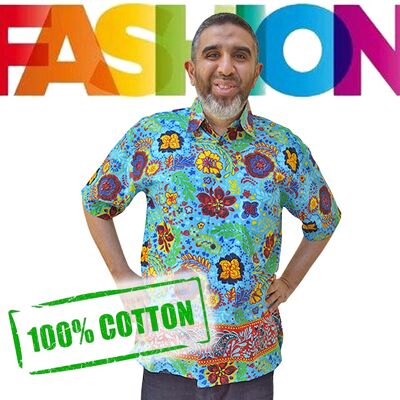 HAWAII Holiday T-Shirt Designer Handmade Cotton Batik Top Shirt Mens Short Sleeved