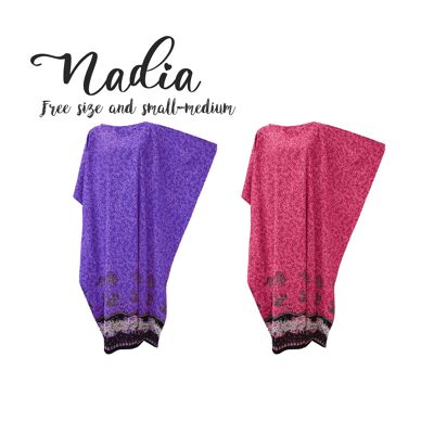 NADIA 100% algodón Floral Batik Kaftan Caftan Long Beach Traje de baño Vestido largo Bata - ROSA