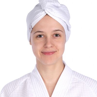 Turban de tissu gaufré pour le séchage des cheveux BLANC, taille unique