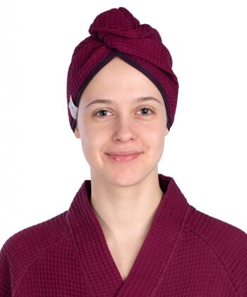 Turban de tissu gaufré pour le séchage des cheveux VIOLET, taille unique