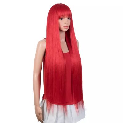 38inch Red Bangs Long Straight Wig