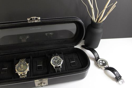 5er Uhrenkoffer, Leder, schwarz, London Collection