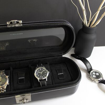 Coffret 5 montres, cuir, noir, London Collection