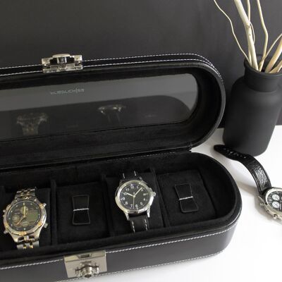 5er Uhrenkoffer, Leder, schwarz, London Collection