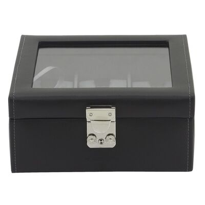 Caja para 6 relojes, piel de vacuno, negra, Colección Infinity