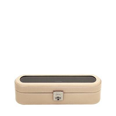 Caja de reloj, Cordoba, piel, 5 relojes, beige con tapa de cristal