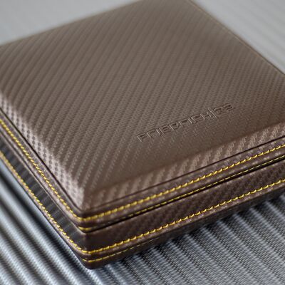 Cufflink case, carbon, fine synthetic, copper brown