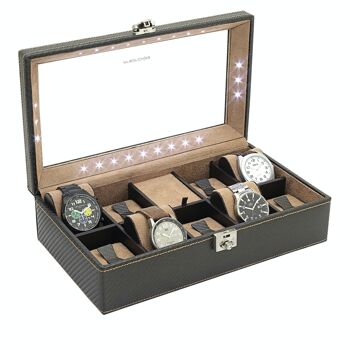 Boîtier de 9 montres avec éclairage LED, Collection Carbon 17