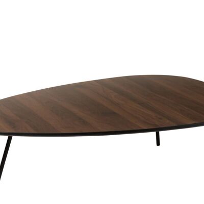 mesa de salon redondeada triangular madera tea tree marron