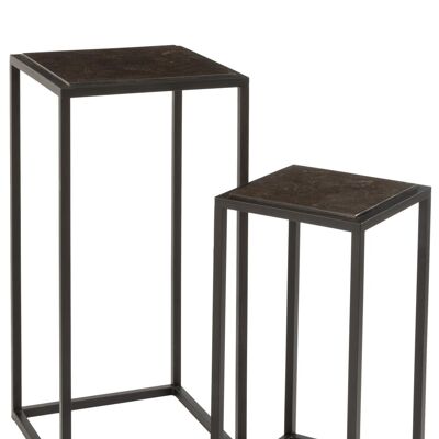 set de 2 mesas auxiliares altas cuadrado metal negro