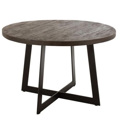 mesa de comedor fien redondo madera de mango hierro marron oscuro