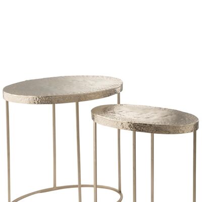 set de 2 mesa auxiliar redonda irregular aluminio/plata