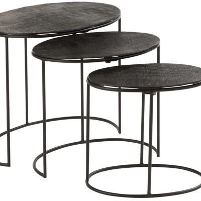 set de 3 mesa auxiliar efecto yute aluminio negro