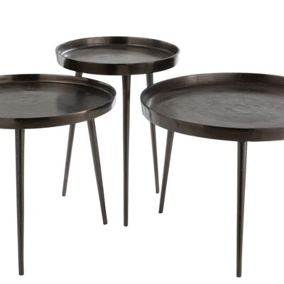 set de 3 mesa auxiliares bandeja recto redondo metal gris oscuro