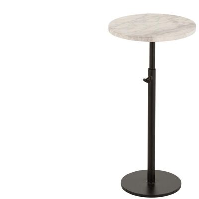 mesa auxiliar redondo deslizable marmol/hierro blanco/negro