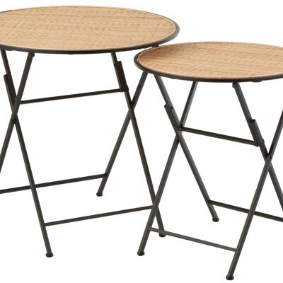 set de 2 mesa auxiliares plegable bambu/metal negro/natural