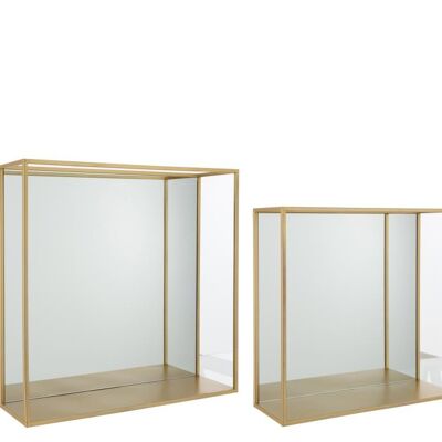 set de 3 estanteria mural espejo cuadrado metal/cristal oro