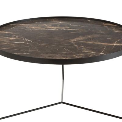mesa auxiliar impreso marmol redonda mdf/metal marron oscuro
